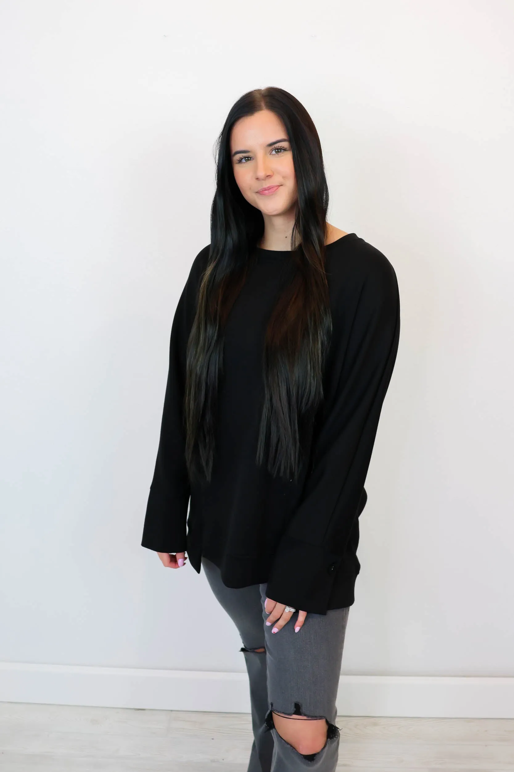 Chelsea Round Neck Dolman Top | Black