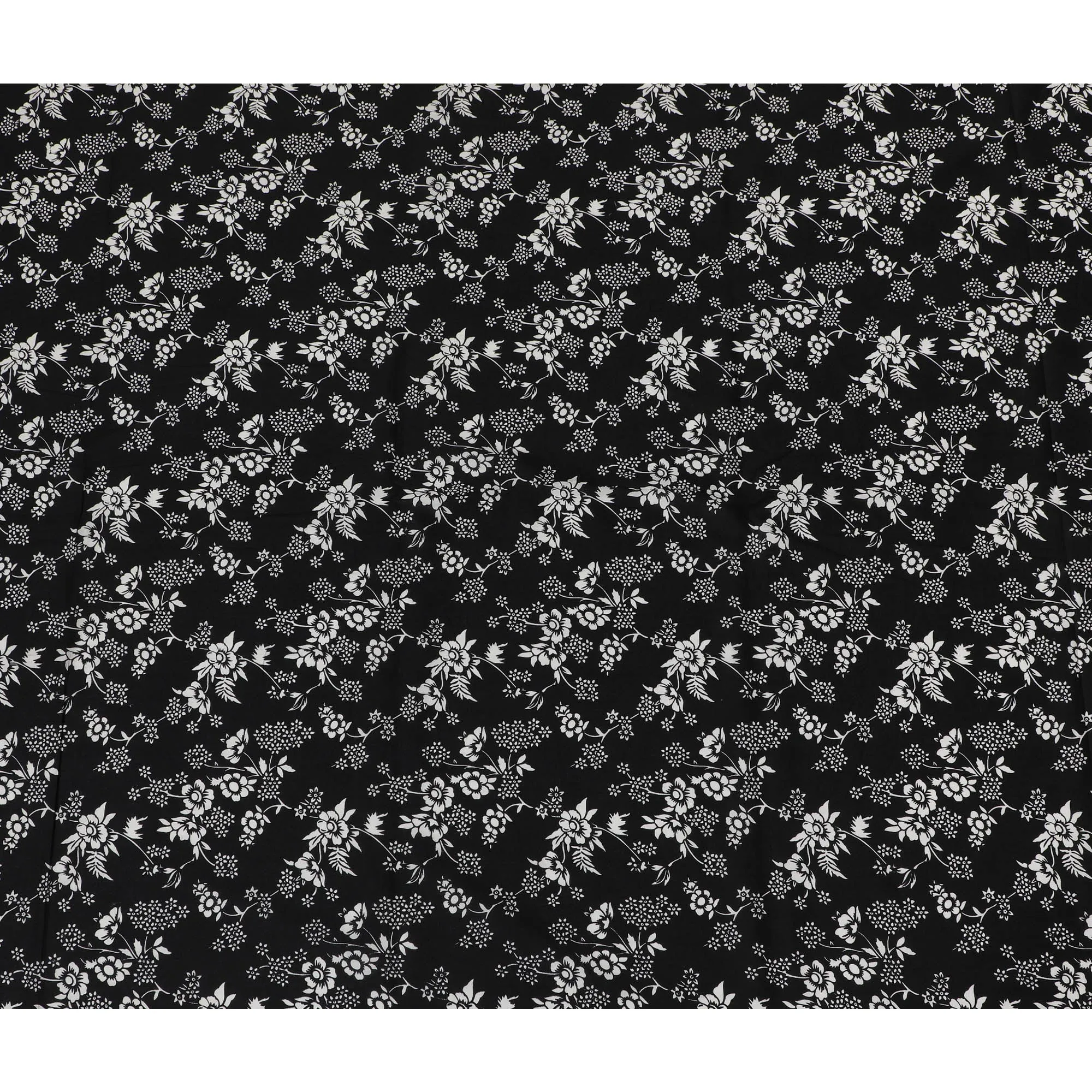 Classic Black and White Floral Print Cotton Lawn Fabric - 110 cm Width-D19978