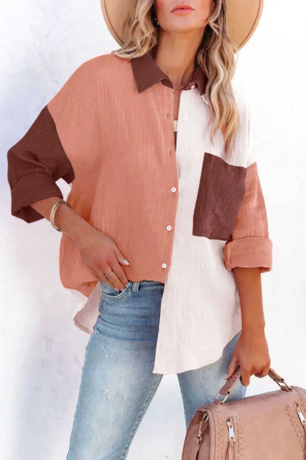 Contrast Patch Pocket Shirt | Dusty Pink