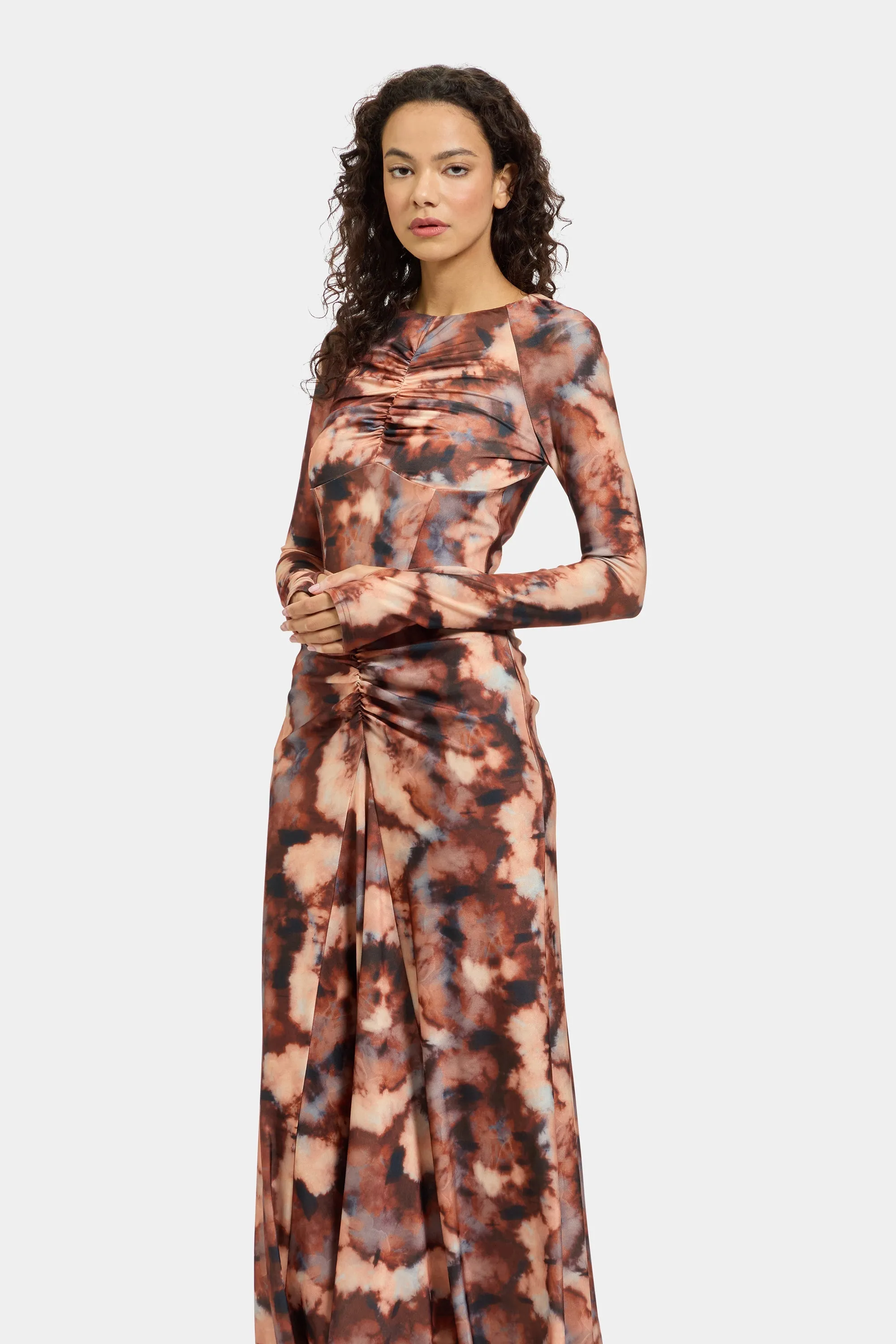 Cordelia Dress  Grey & Brown Print