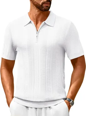 Cotrasen Men's Knit Polo Shirts Short Sleeve Ribbed Textured Polo Lightweight Stretch Slim Fit Golf T Shirt