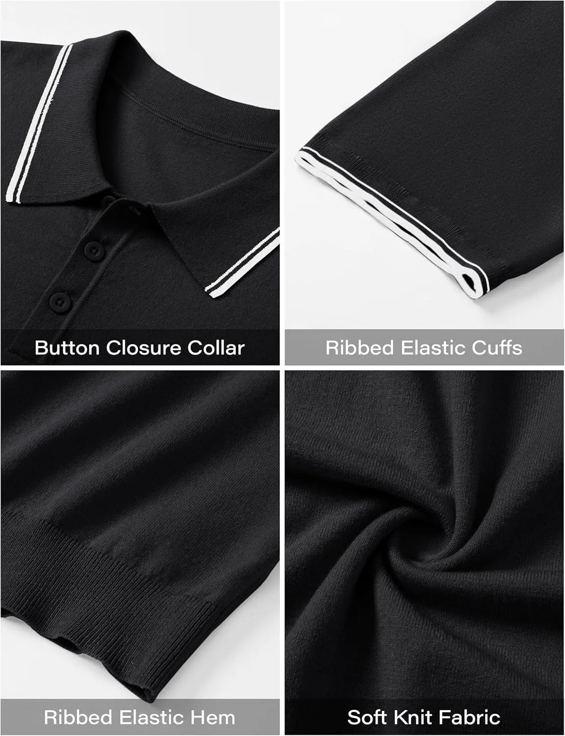 Cotrasen Mens Polo Shirts Short Sleeve Breathable Textured Knit Polo Shirt Casual Button Down Golf Shirts
