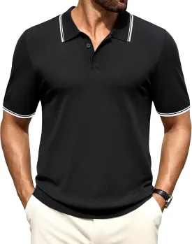 Cotrasen Mens Polo Shirts Short Sleeve Breathable Textured Knit Polo Shirt Casual Button Down Golf Shirts