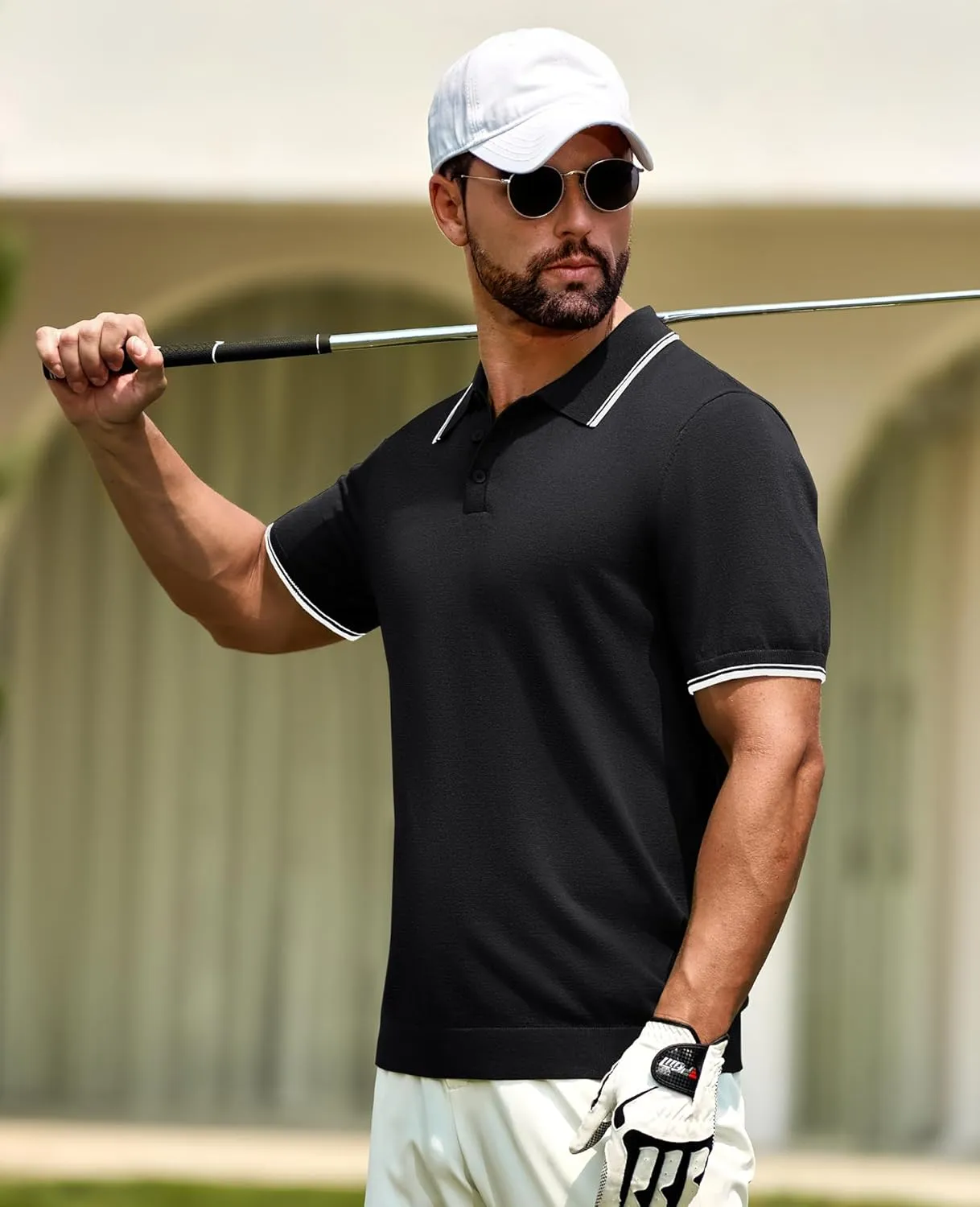 Cotrasen Mens Polo Shirts Short Sleeve Breathable Textured Knit Polo Shirt Casual Button Down Golf Shirts