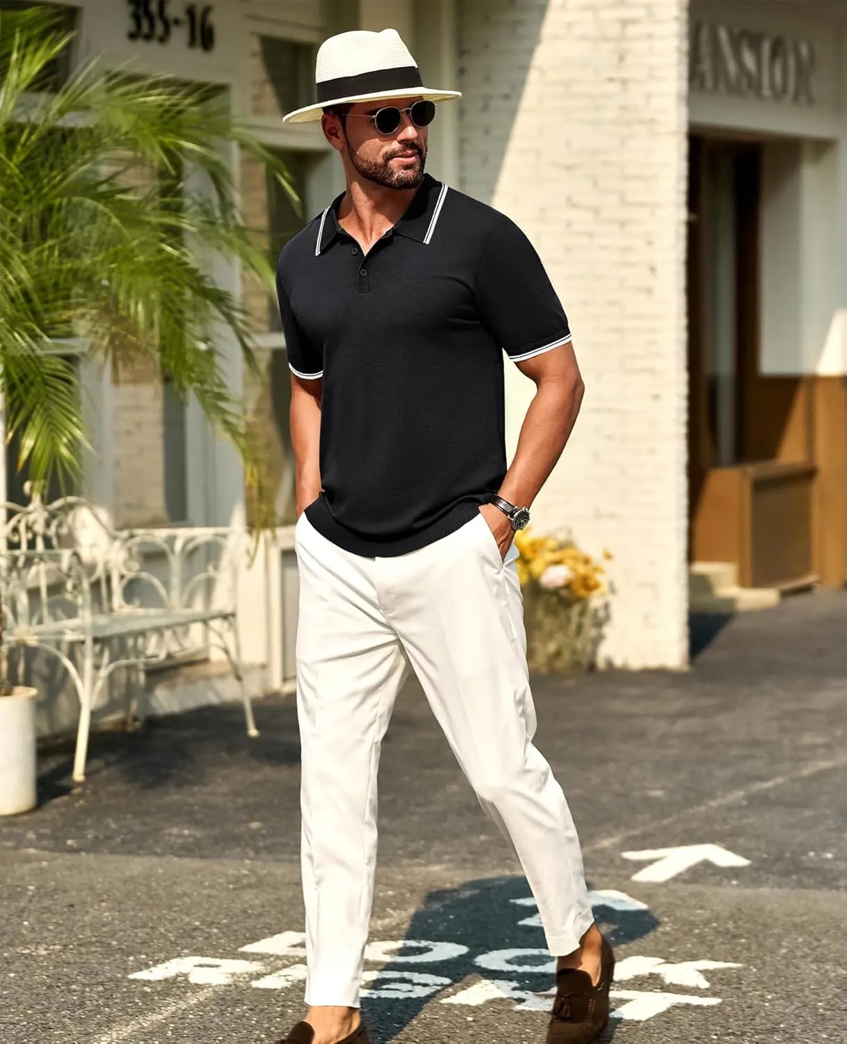 Cotrasen Mens Polo Shirts Short Sleeve Breathable Textured Knit Polo Shirt Casual Button Down Golf Shirts