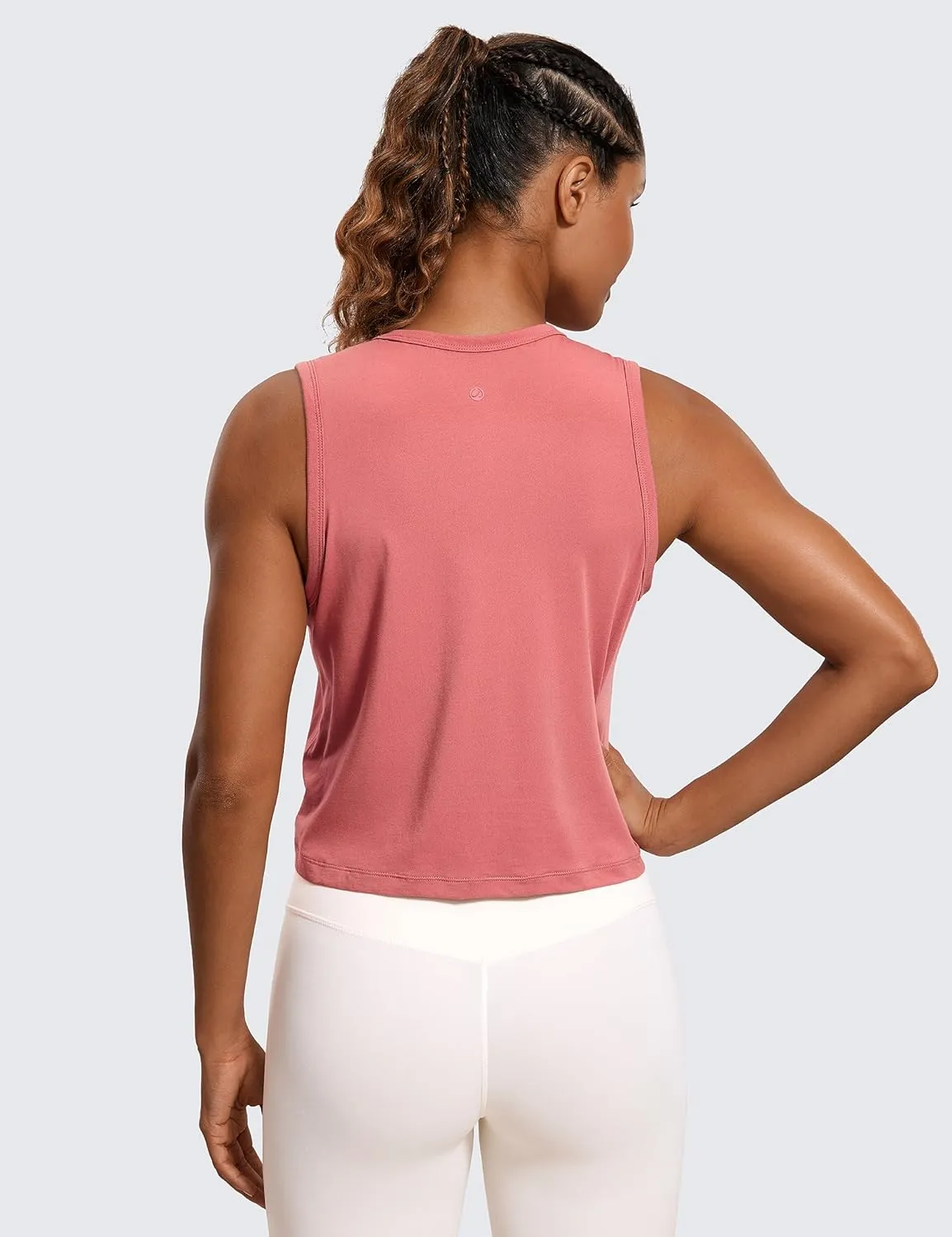CRZ YOGA Pima Cotton High Neck Cropped Tank Tops for Women Soft Crop Workout Athletic Yoga Basic Sleeveless Shirts