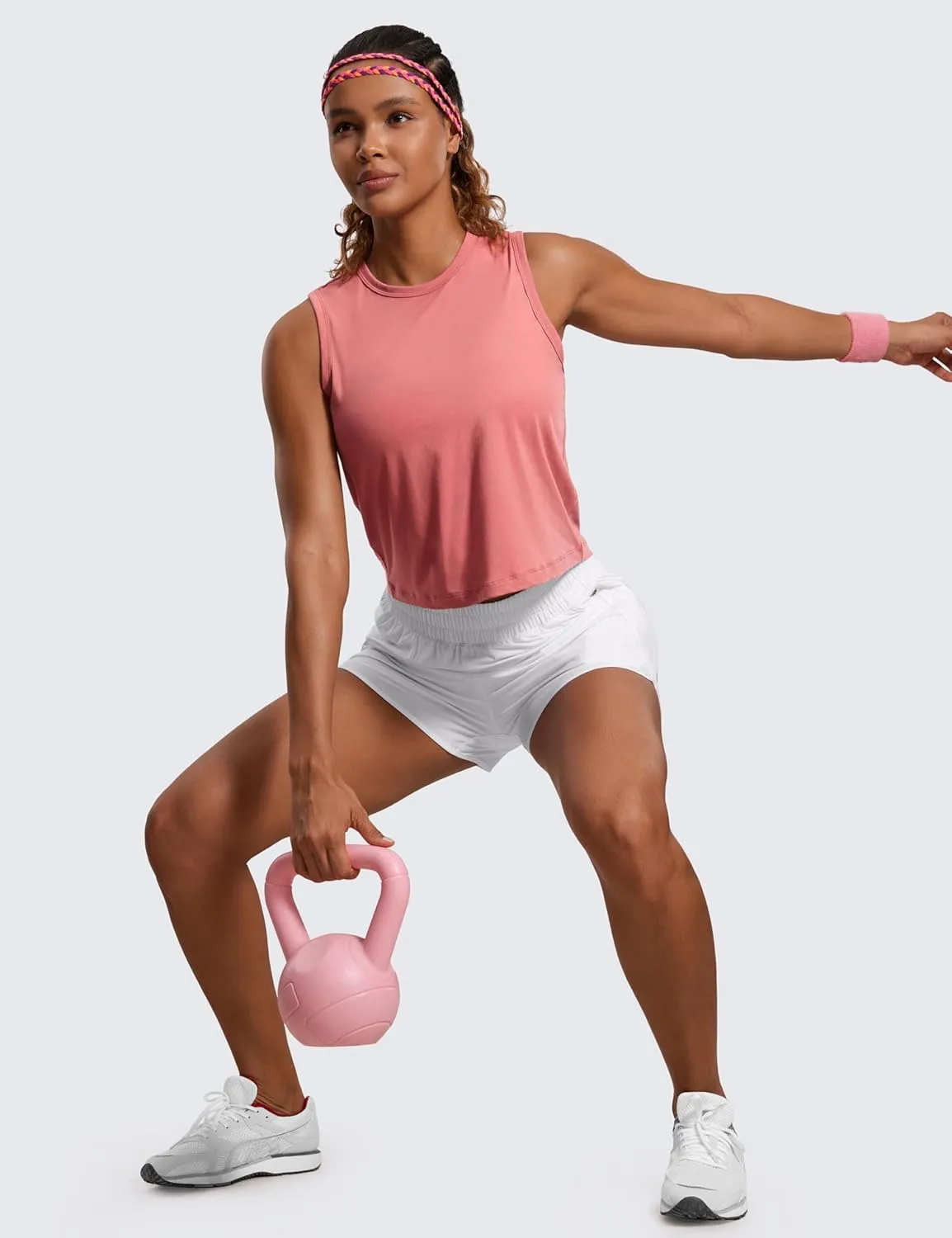 CRZ YOGA Pima Cotton High Neck Cropped Tank Tops for Women Soft Crop Workout Athletic Yoga Basic Sleeveless Shirts