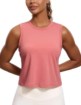 CRZ YOGA Pima Cotton High Neck Cropped Tank Tops for Women Soft Crop Workout Athletic Yoga Basic Sleeveless Shirts