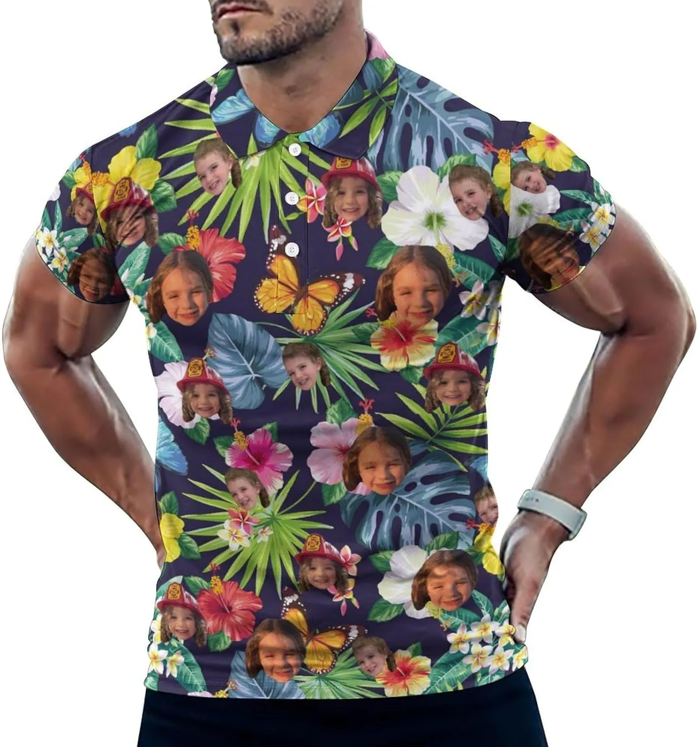Custom Polo Shirts Design Your Own,Personalized Polo T-Shirt for Men,Customized Funny Golf Tee Shirt with Faces