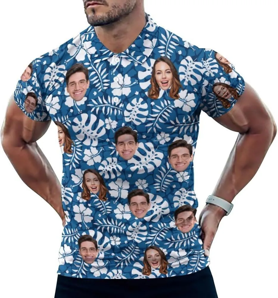 Custom Polo Shirts Design Your Own,Personalized Polo T-Shirt for Men,Customized Funny Golf Tee Shirt with Faces