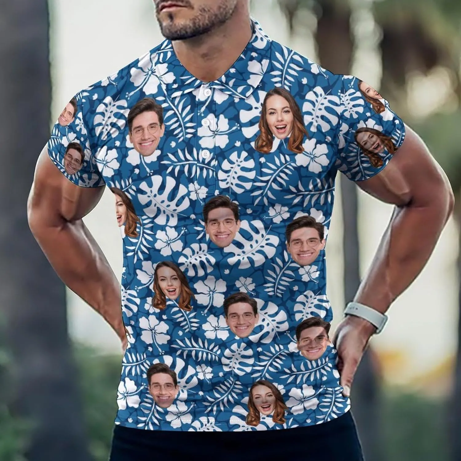 Custom Polo Shirts Design Your Own,Personalized Polo T-Shirt for Men,Customized Funny Golf Tee Shirt with Faces