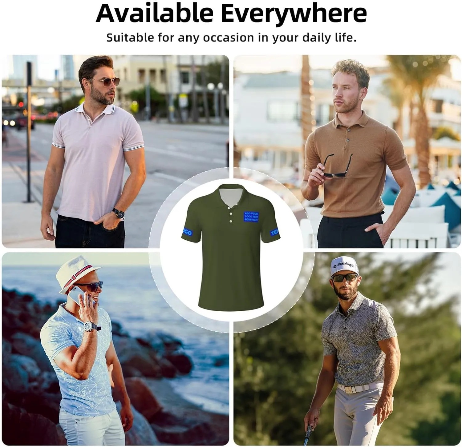 Custom Polo Shirts Personalized Polos Shirt for Men with Logo Front and Back Design Your Own Picture Text 3 Button, S-4XL