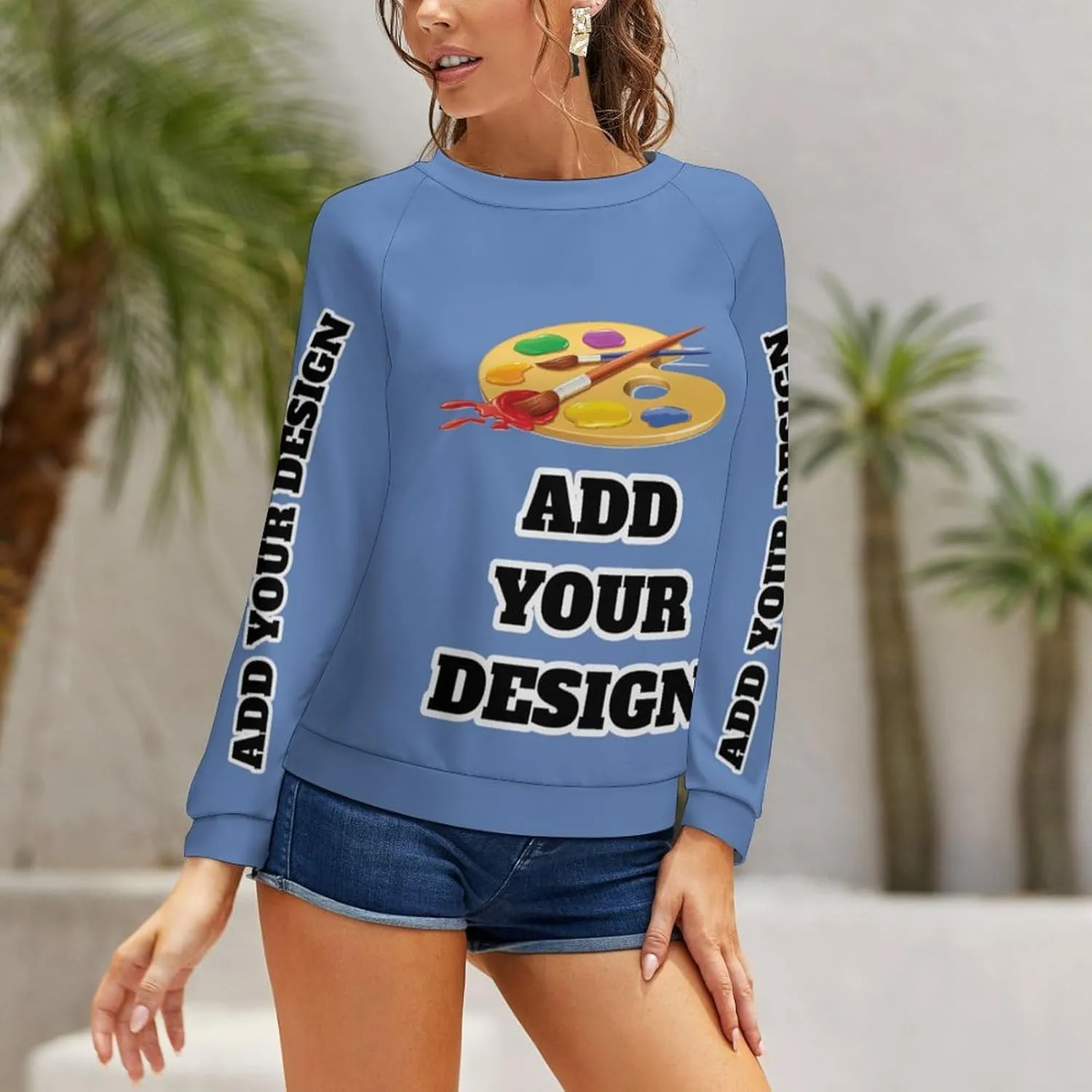 Custom Women's Long Sleeve Sweatshirt Design Your Own T Shirt Personalized Crewneck Sweatshirts With Text Photo Logo