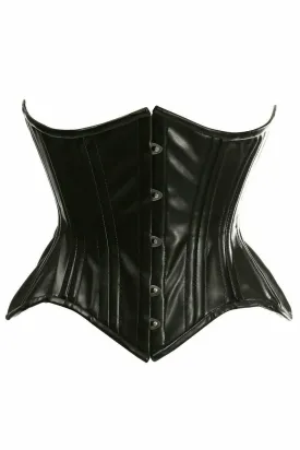 Daisy Corsets Top Drawer Black Faux Leather Double Steel Boned Curvy Cut Waist Cincher Corset