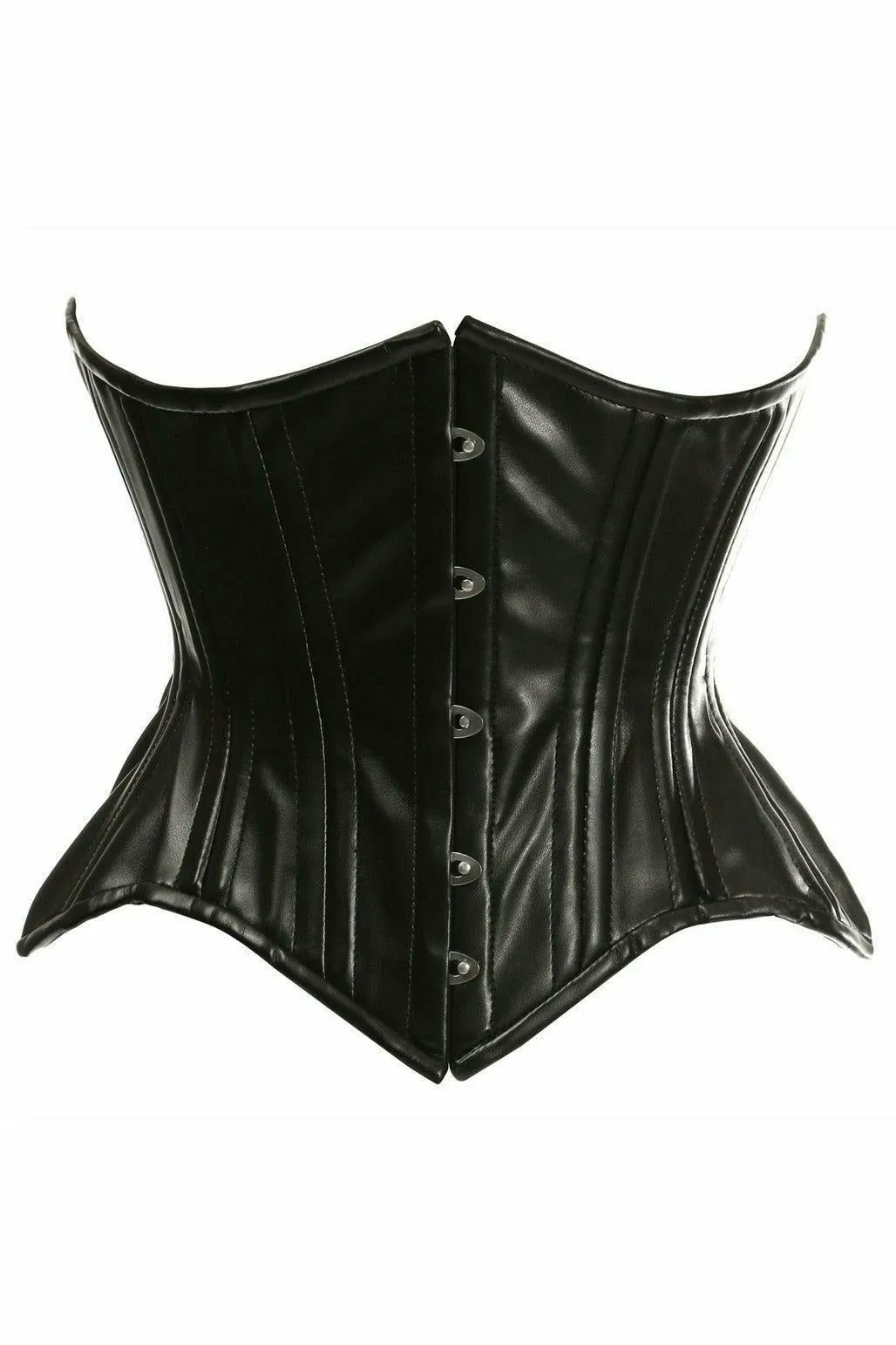 Daisy Corsets Top Drawer Black Faux Leather Double Steel Boned Curvy Cut Waist Cincher Corset