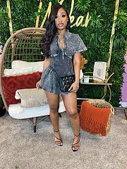 Distressed waist-cinching lapel wide-opening jumpsuit AY3499