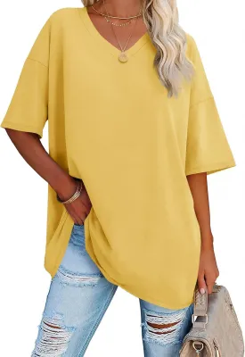 Ebifin Womens Oversized Tshirts V Neck Tee Shirts Half Sleeve Loose Fit T Shirt Cotton Tunic Tops 2024