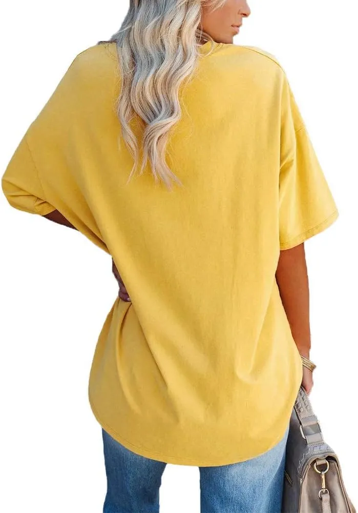 Ebifin Womens Oversized Tshirts V Neck Tee Shirts Half Sleeve Loose Fit T Shirt Cotton Tunic Tops 2024