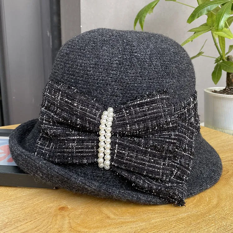 Elegant bow short brim curly small hat women's all-match knitted hat to keep warm in autumn and winter