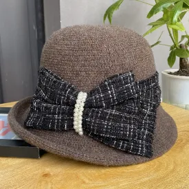 Elegant bow short brim curly small hat women's all-match knitted hat to keep warm in autumn and winter