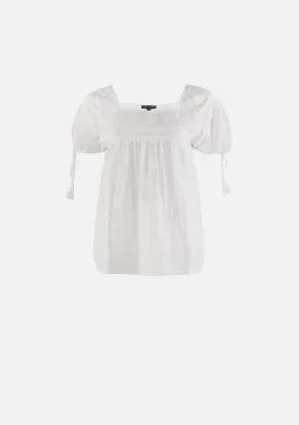 Embroidered Cotton Cap-Sleeve Blouse