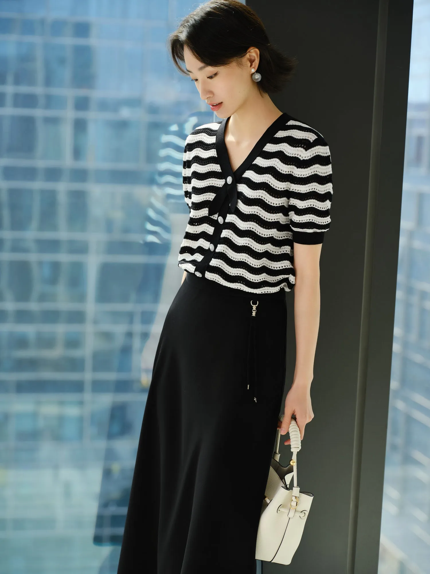 EP YAYING Hollow Striped Knitwear