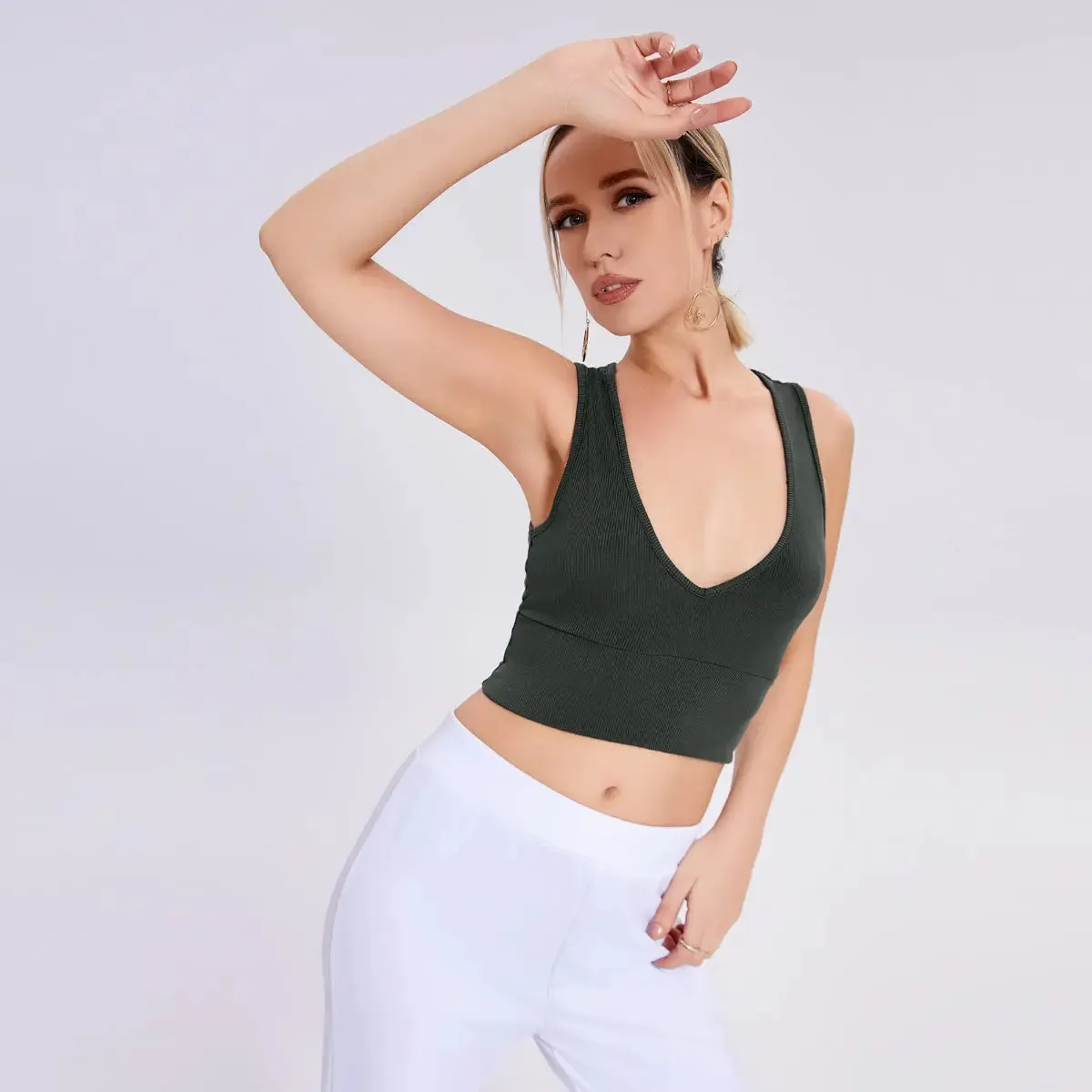 Essential Deep V Ribbed Crop Top