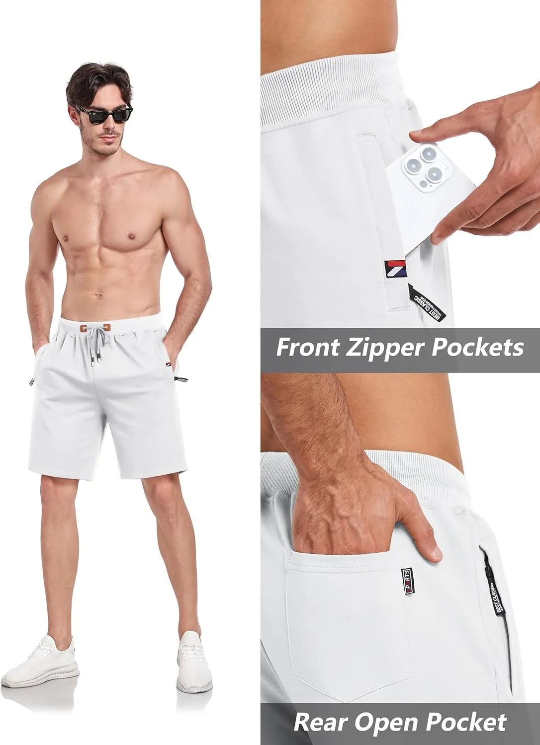 GEEK LIGHTING Mens Shorts Casual Cotton Drawstring Zipper Pockets Elastic Waist Lightweight Summer Athletic Beach Shorts