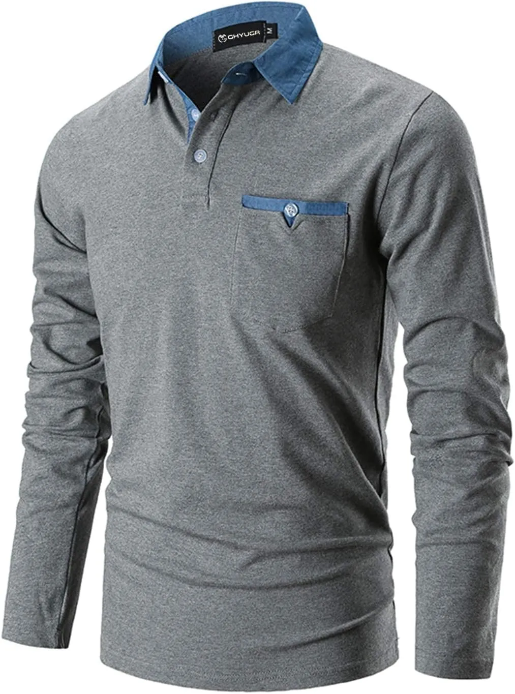 GHYUGR Men's Long Sleeve Polos Contrasting Colors Design Golf T-Shirt Casual Polo Shirts