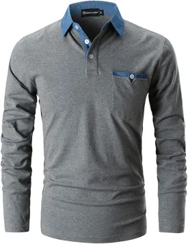 GHYUGR Men's Long Sleeve Polos Contrasting Colors Design Golf T-Shirt Casual Polo Shirts