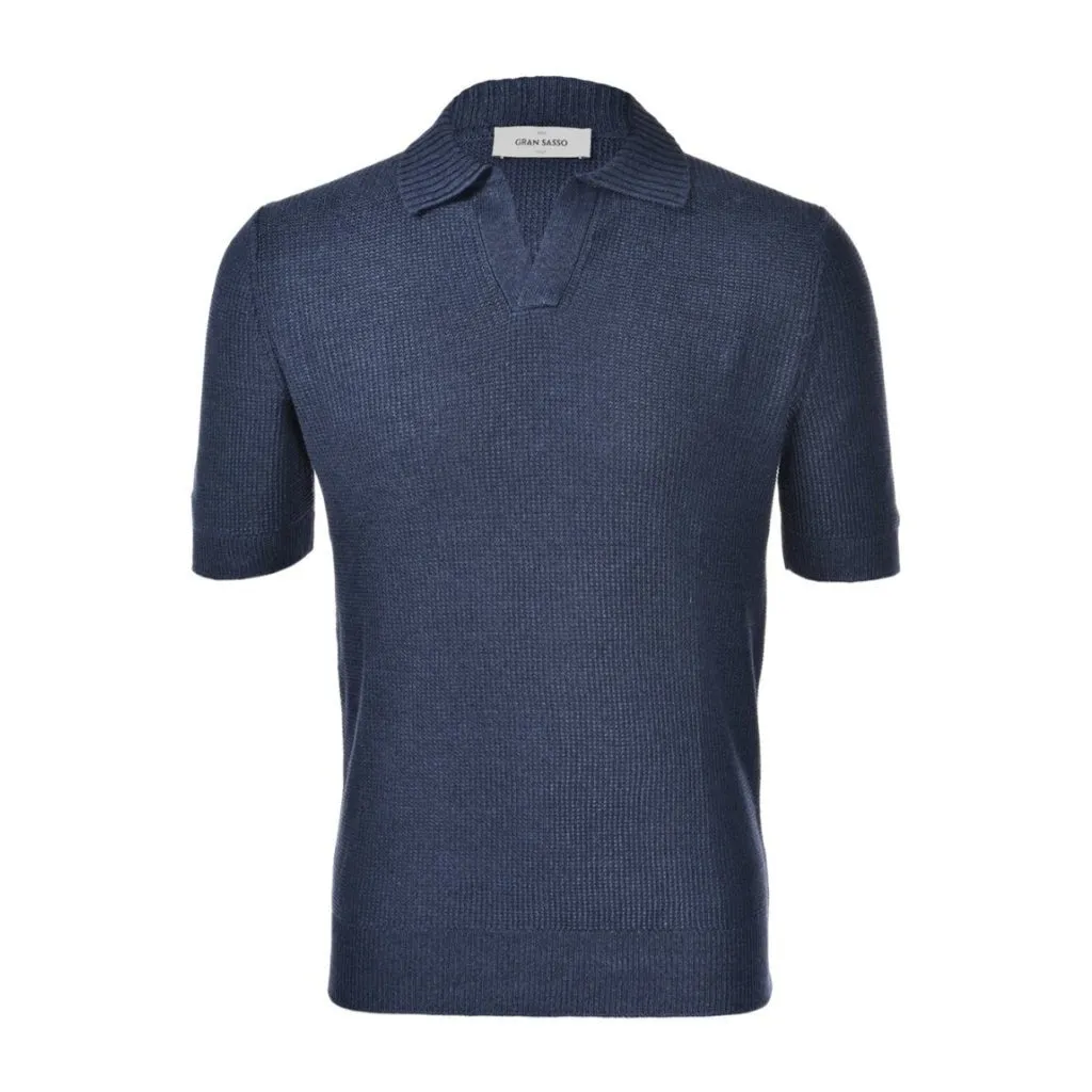 GRAN SASSO Cotton Linen Knit Short Sleeve NAVY