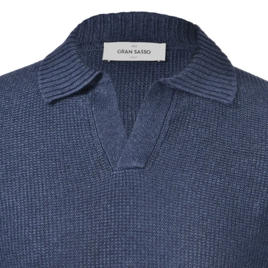GRAN SASSO Cotton Linen Knit Short Sleeve NAVY
