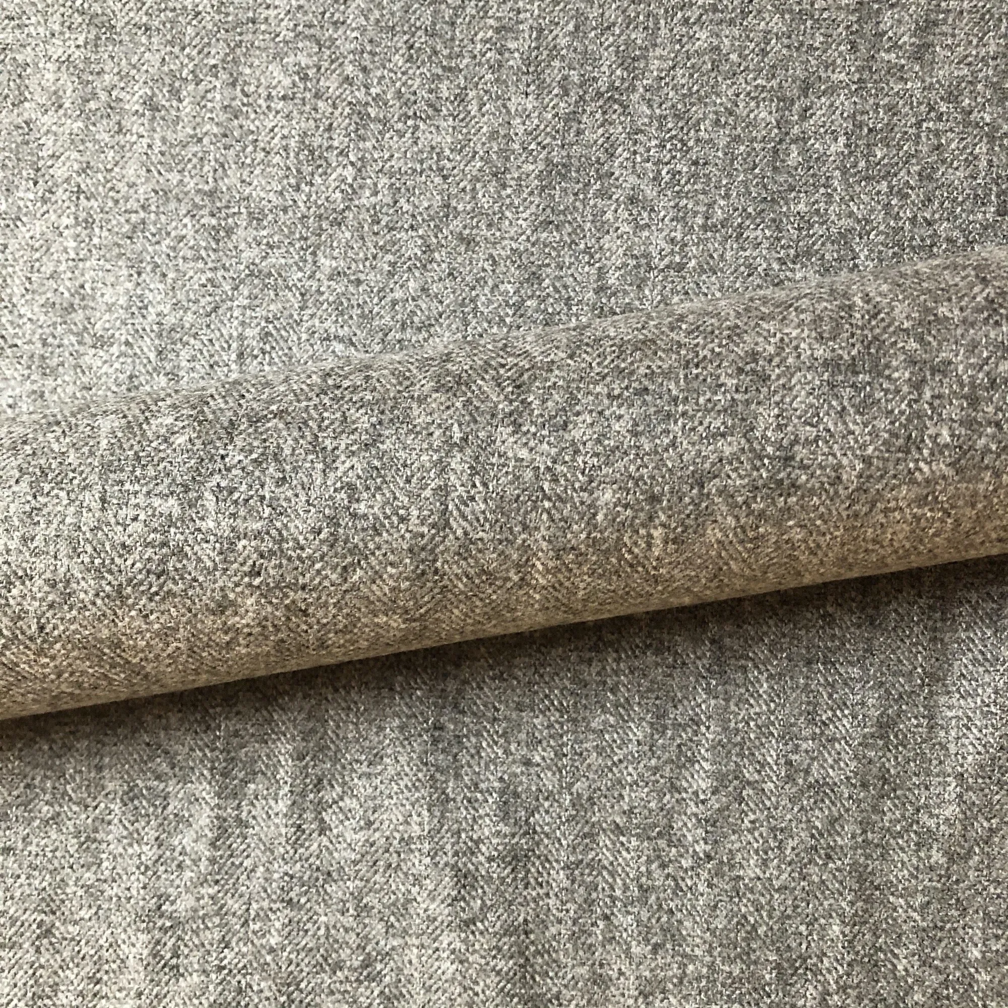 Gray Menswear Herringbone Tweed Upholstery Fabric 54"