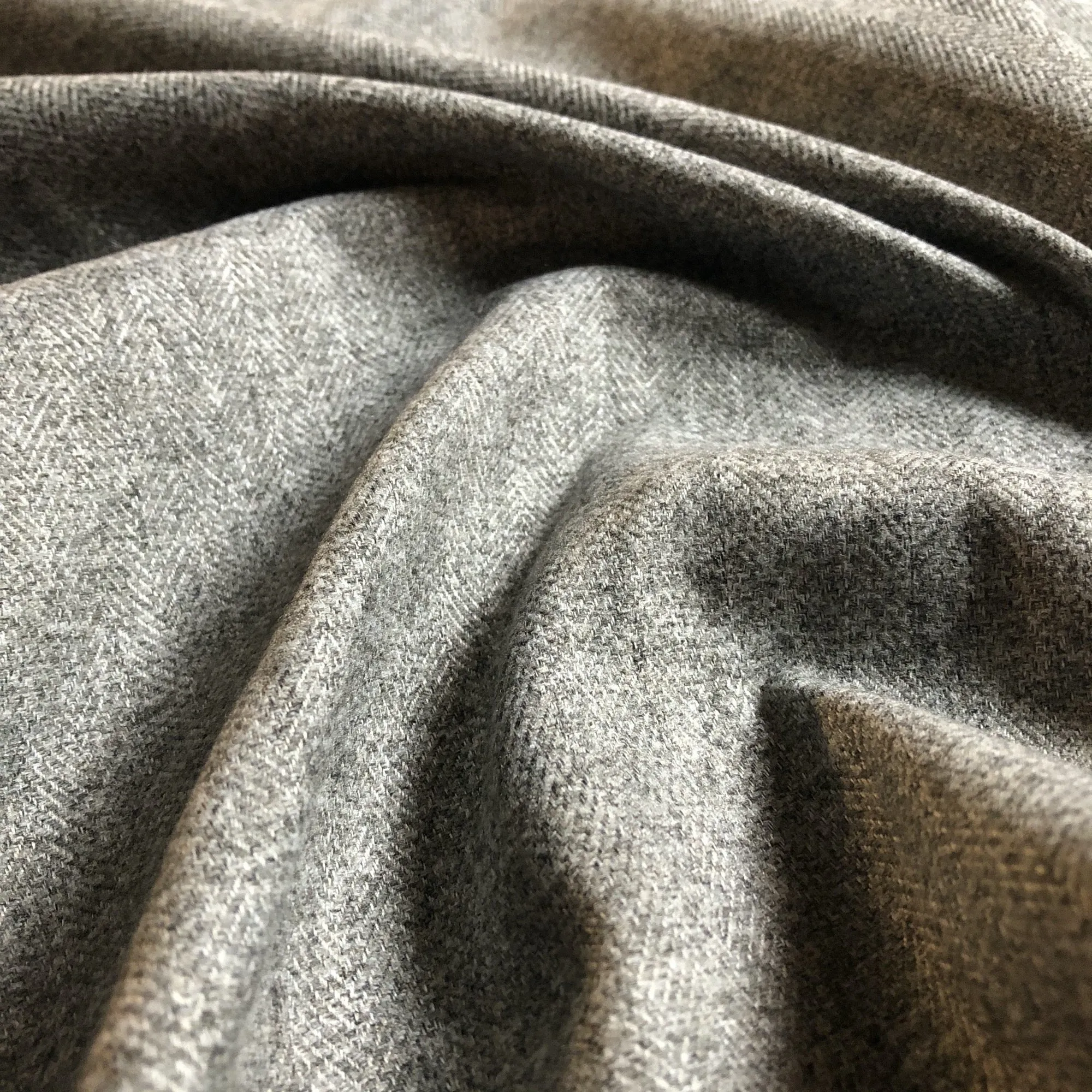 Gray Menswear Herringbone Tweed Upholstery Fabric 54"