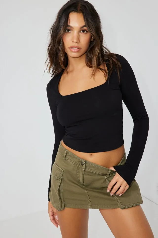 GRWM Square Neck Long Sleeve Top for Women