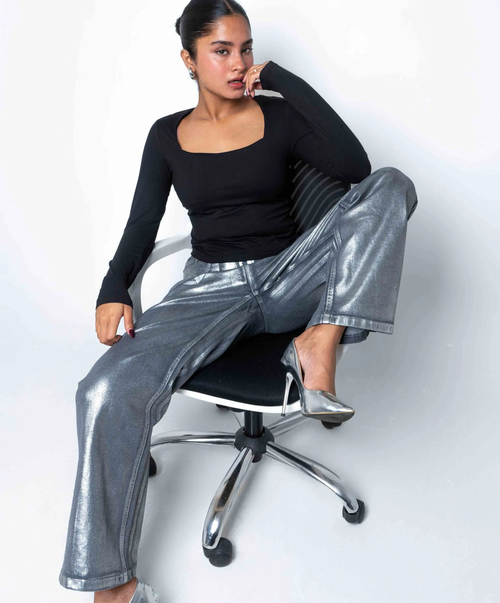 GRWM Square Neck Long Sleeve Top for Women