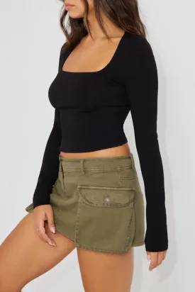 GRWM Square Neck Long Sleeve Top for Women
