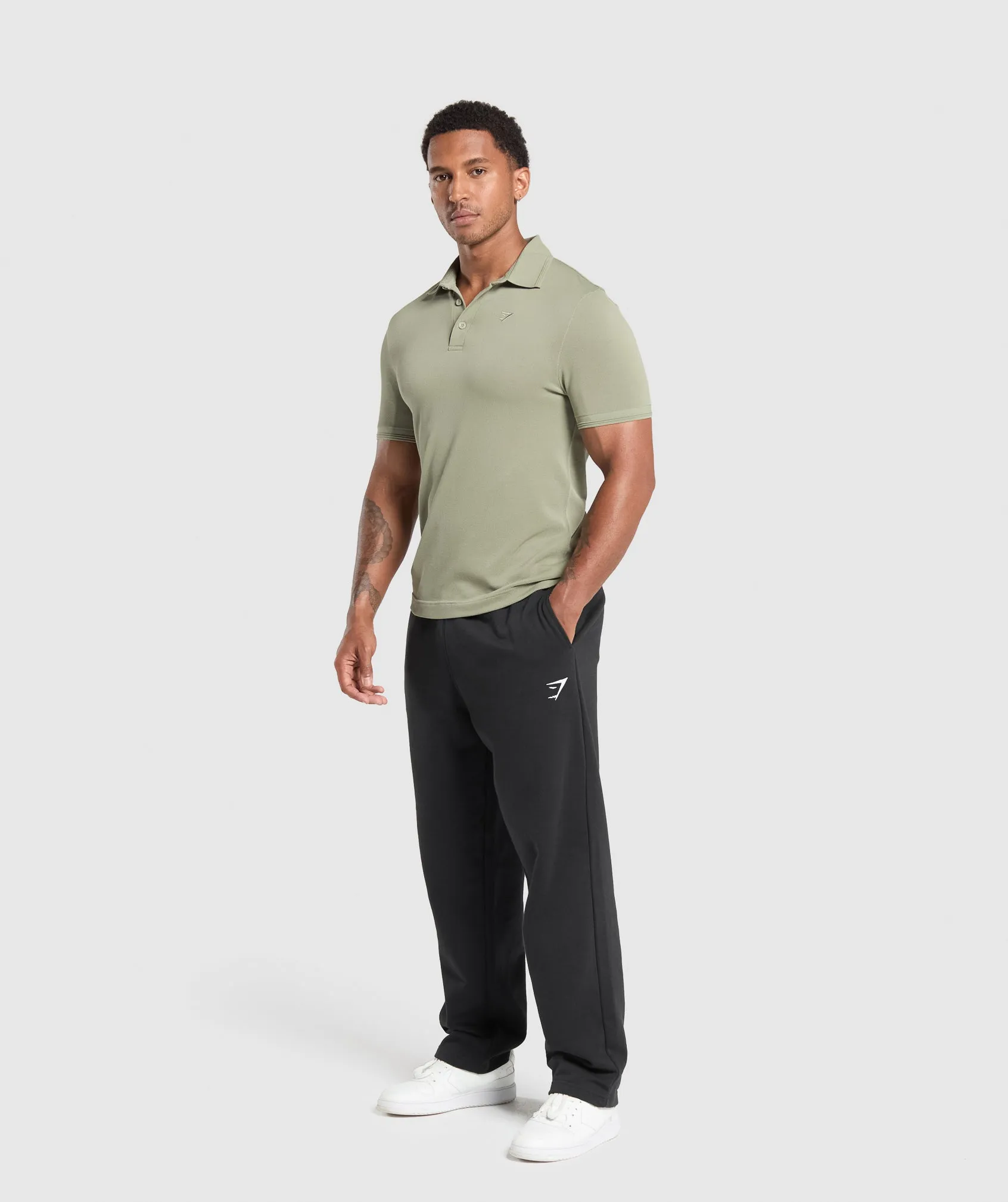 Gymshark Flat Knit Polo Shirt - Chalk Green