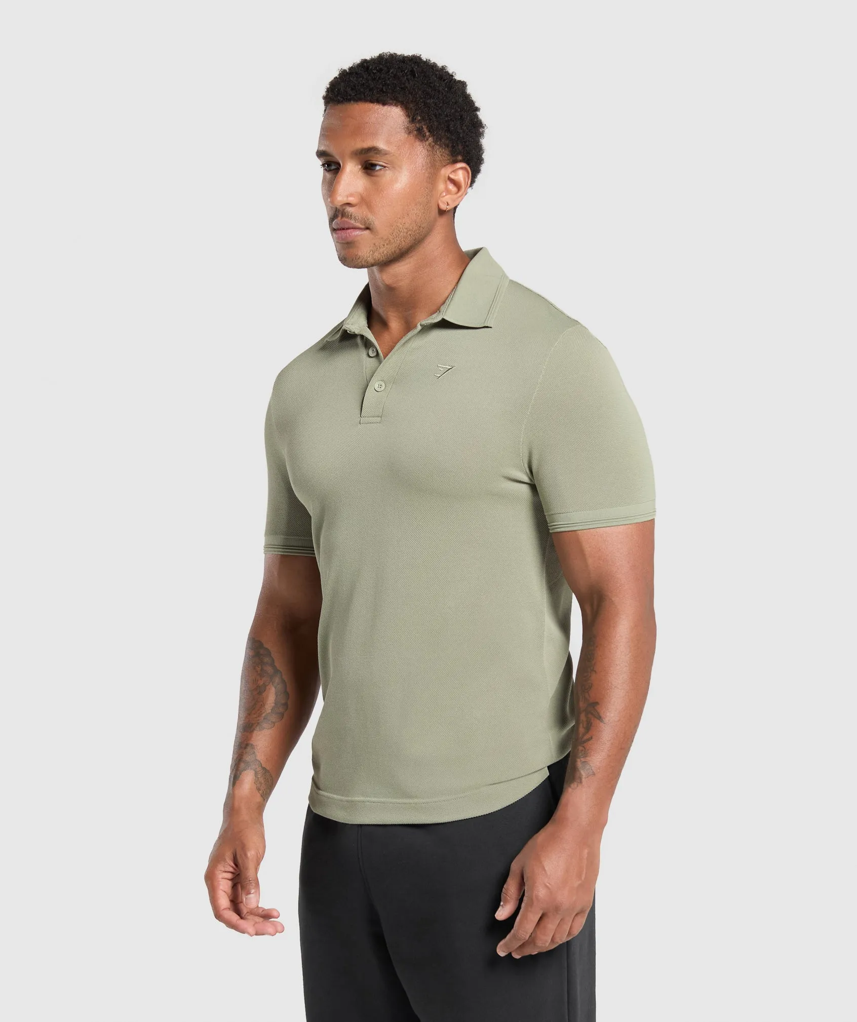Gymshark Flat Knit Polo Shirt - Chalk Green