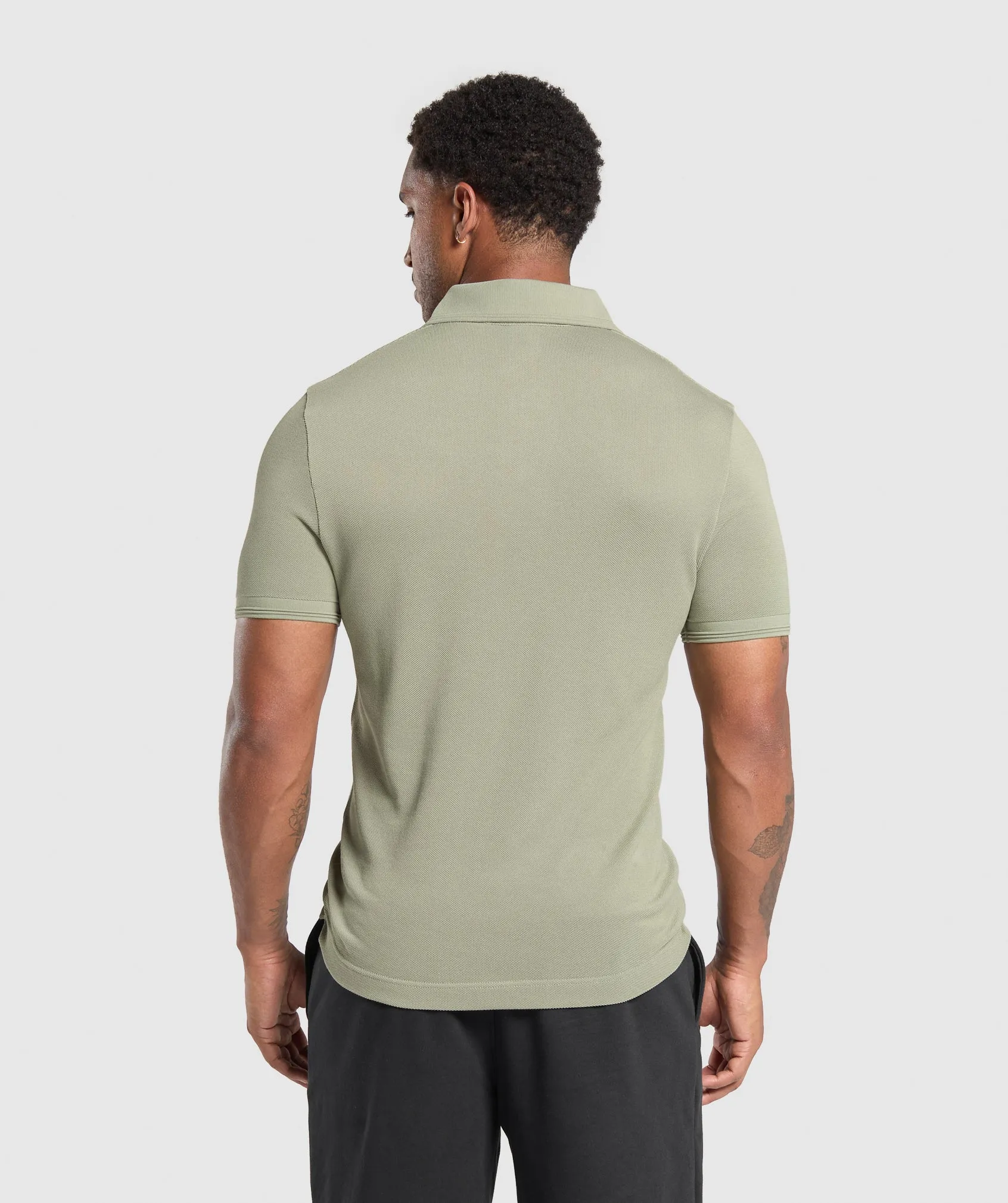 Gymshark Flat Knit Polo Shirt - Chalk Green