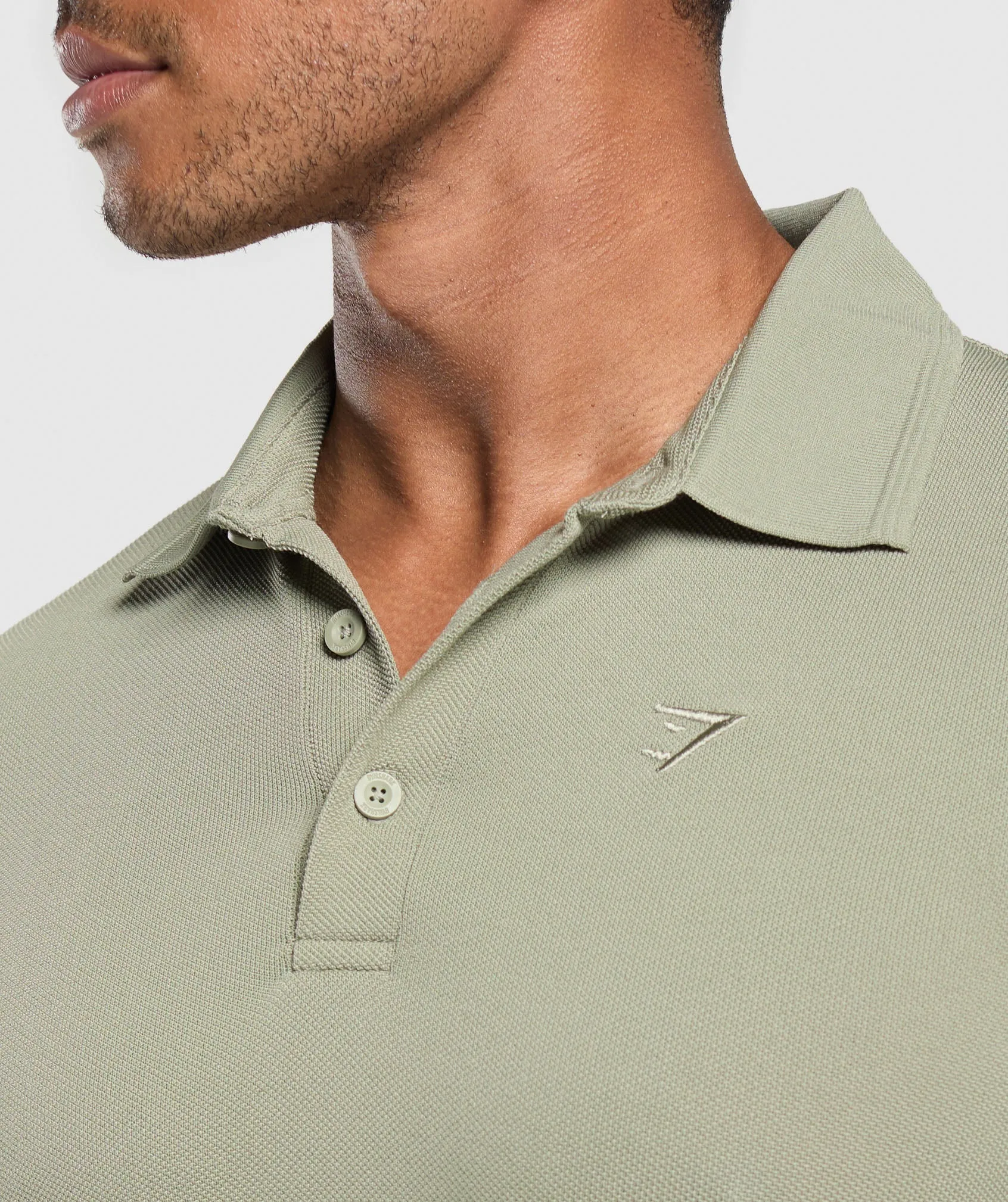 Gymshark Flat Knit Polo Shirt - Chalk Green