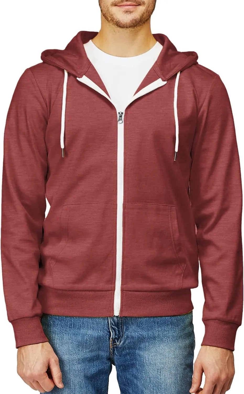 H2H Men's Zip Up Hoodie Lightweight Long Sleeve Basic Slim Fit Cotton SweatShirt with Pocket