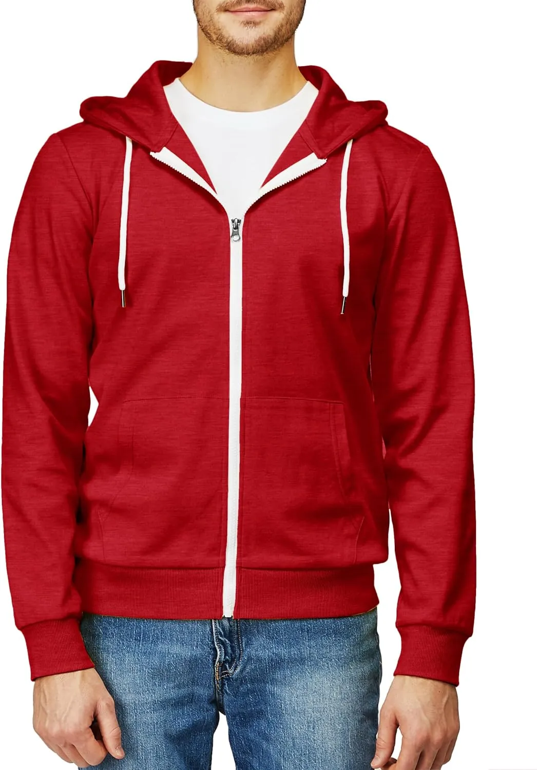 H2H Men's Zip Up Hoodie Lightweight Long Sleeve Basic Slim Fit Cotton SweatShirt with Pocket