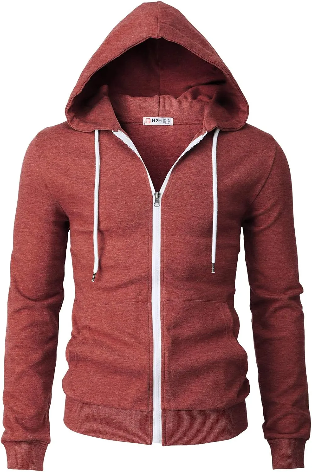 H2H Men's Zip Up Hoodie Lightweight Long Sleeve Basic Slim Fit Cotton SweatShirt with Pocket