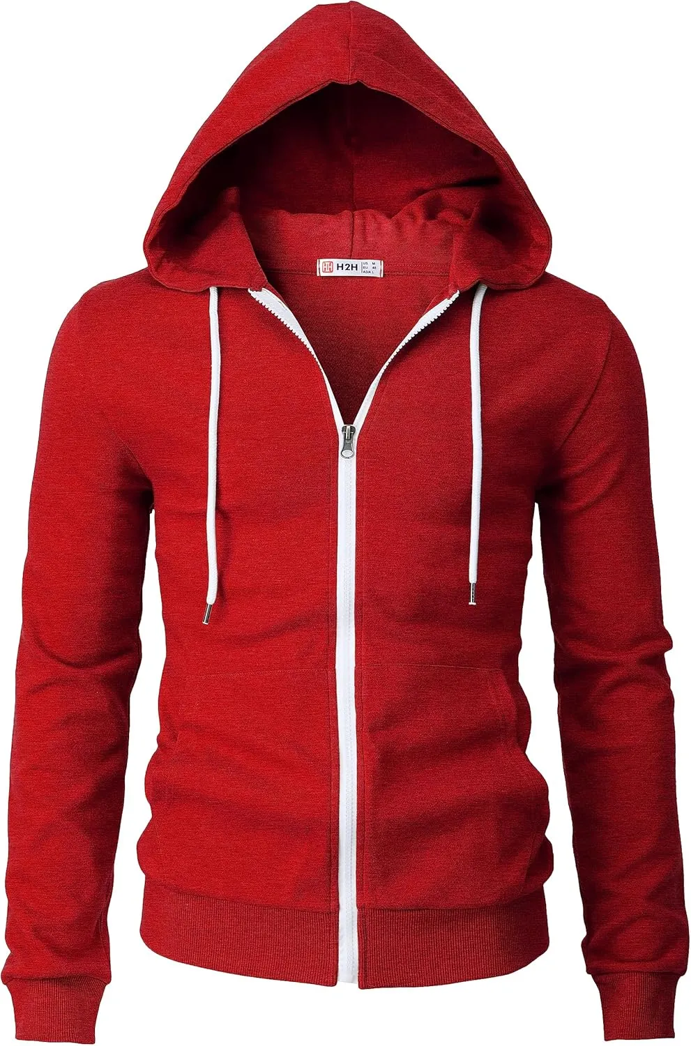 H2H Men's Zip Up Hoodie Lightweight Long Sleeve Basic Slim Fit Cotton SweatShirt with Pocket