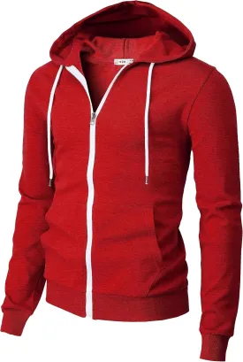 H2H Men's Zip Up Hoodie Lightweight Long Sleeve Basic Slim Fit Cotton SweatShirt with Pocket