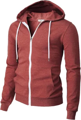 H2H Men's Zip Up Hoodie Lightweight Long Sleeve Basic Slim Fit Cotton SweatShirt with Pocket