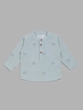 HOP Baby Light Teal Elephant Embroidered Shirt