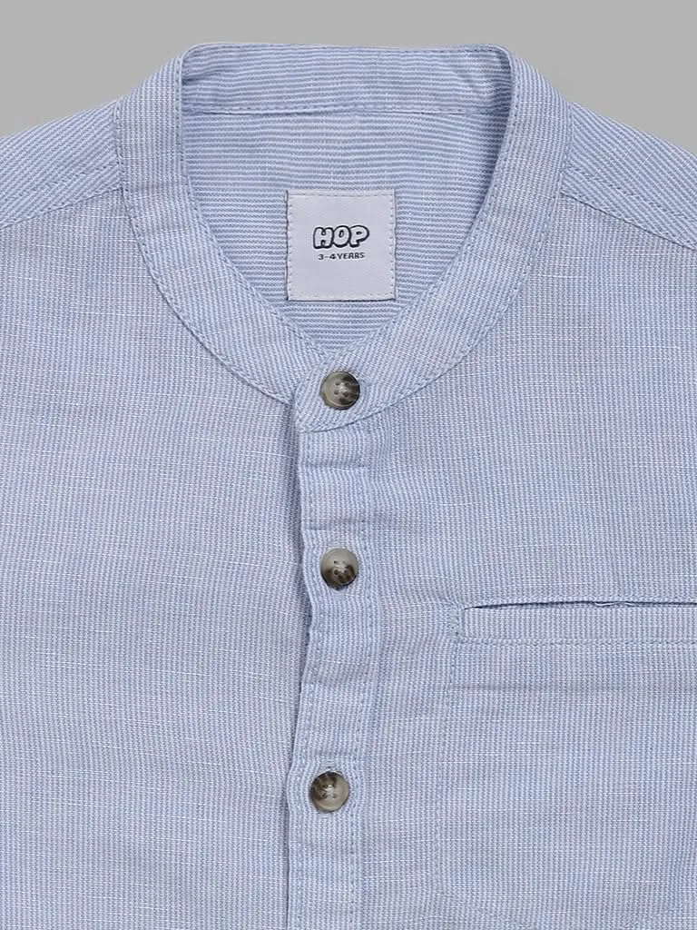 HOP Kids Blue Self Striped Shirt
