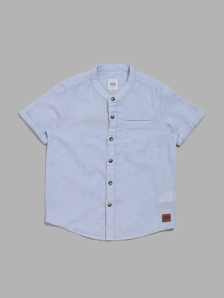 HOP Kids Blue Self Striped Shirt